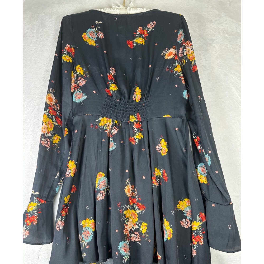 Free People Floral Mini Dress S Black Boho Romantic Whimsigoth Witchy Festival - Picture 7 of 11